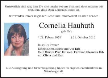 Traueranzeige von Cornelia Hauhuth von MERKUR & TZ