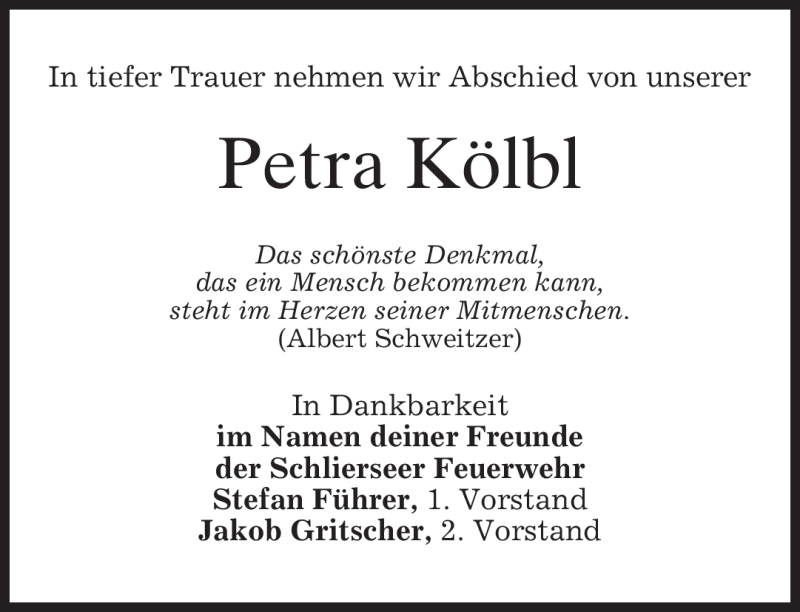  Traueranzeige für Petra Kölbl vom 28.05.2011 aus MERKUR & TZ