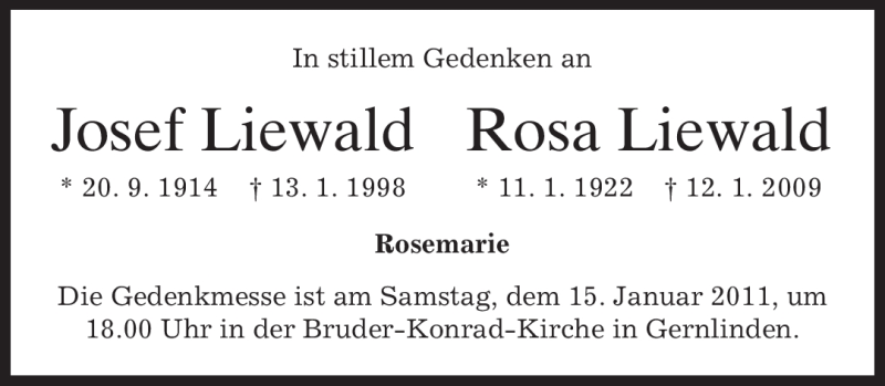  Traueranzeige für Josef Liewald vom 10.01.2011 aus MERKUR & TZ