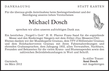 Traueranzeige von Michael Dosch von MERKUR & TZ