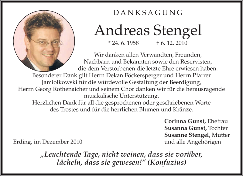  Traueranzeige für Andreas Stengel vom 18.12.2010 aus MERKUR & TZ