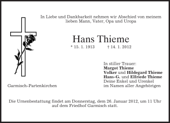 Traueranzeige von Hans Thieme von MERKUR & TZ