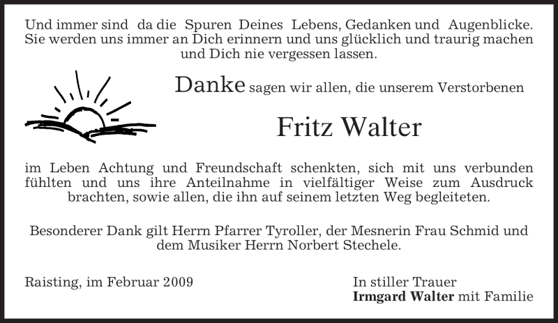  Traueranzeige für Fritz Walter vom 28.02.2009 aus MERKUR & TZ