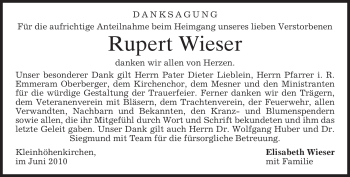 Traueranzeige von Rupert Wieser von MERKUR & TZ