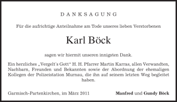 Traueranzeige von Karl Böck von MERKUR & TZ
