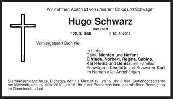 Traueranzeige von Hugo Schwarz von MERKUR & TZ