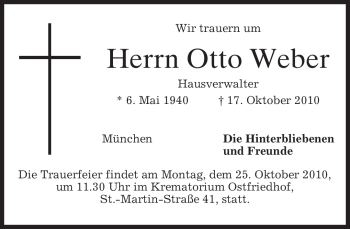 Traueranzeige von Otto Weber von MERKUR & TZ