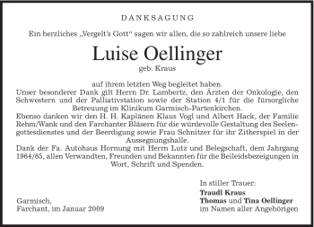 Traueranzeige von Luise Oellinger von MERKUR & TZ