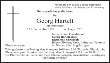 Traueranzeige von Georg Hartelt von MERKUR & TZ