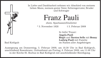 Traueranzeige von Franz Pauli von MERKUR & TZ