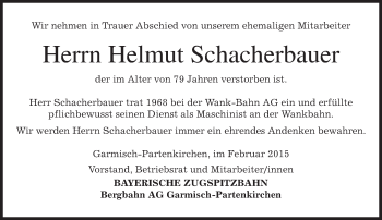 Traueranzeige von Helmut Schacherbauer von merkurtz