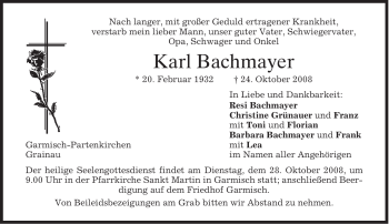 Traueranzeige von Karl Bachmayer von MERKUR & TZ