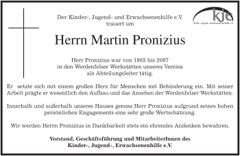 Traueranzeige von Martin Pronizius von MERKUR & TZ
