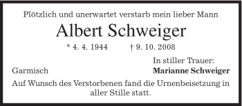 Traueranzeige von Albert Schweiger von MERKUR & TZ