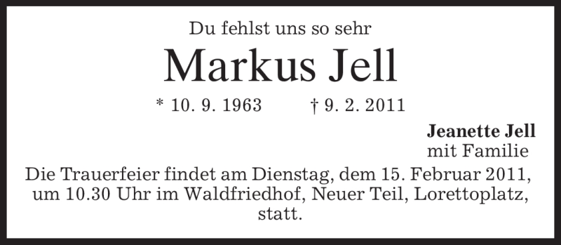  Traueranzeige für Markus Jell vom 12.02.2011 aus MERKUR & TZ