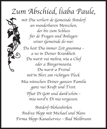 Traueranzeige von Paul Unbekannt von MERKUR & TZ