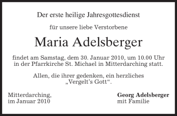 Traueranzeige von Maria Adelsberger von MERKUR & TZ