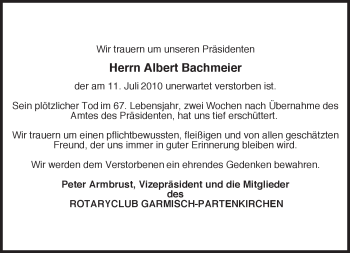 Traueranzeige von Albert Günther Bachmeier von MERKUR & TZ