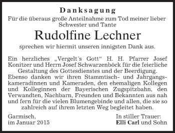 Traueranzeige von Rudolfine Lechner von merkurtz
