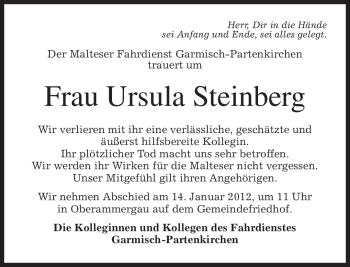 Traueranzeige von Ursula Steinberg von MERKUR & TZ