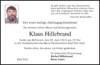 Traueranzeige von Klaus Hillebrand von merkurtz