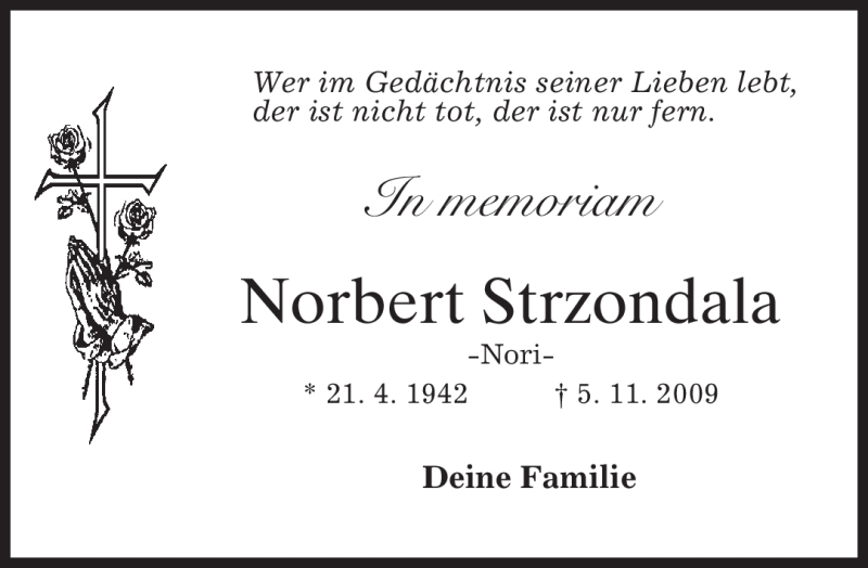  Traueranzeige für Norbert Strzondala vom 05.11.2011 aus MERKUR & TZ
