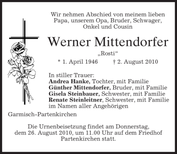Traueranzeige von Werner Mittendorfer von MERKUR & TZ