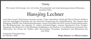 Traueranzeige von Hansjörg Lechner von MERKUR & TZ
