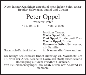 Traueranzeige von Peter Oppel von MERKUR & TZ