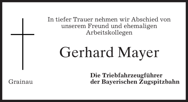  Traueranzeige für Gerhard Mayer vom 26.01.2012 aus MERKUR & TZ