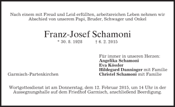 Traueranzeige von Franz-Josef Schamoni von merkurtz