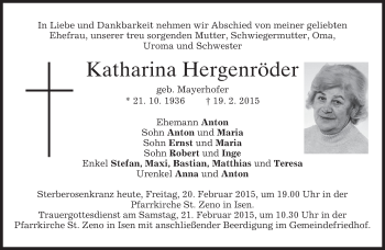 Traueranzeige von Katharina Hergenröder von merkurtz