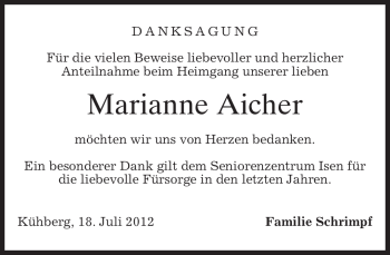 Traueranzeige von Marianne Aicher von MERKUR & TZ