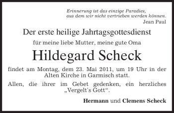 Traueranzeige von Hildegard Scheck von MERKUR & TZ