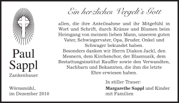Traueranzeige von Paul Sappl von MERKUR & TZ