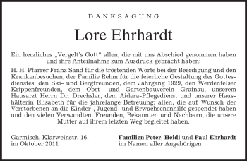 Traueranzeige von Lore Ehrhardt von MERKUR & TZ