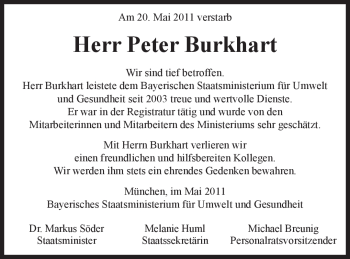 Traueranzeige von Peter Burkhart von MERKUR & TZ
