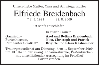 Traueranzeige von Elfriede Breidenbach von MERKUR & TZ