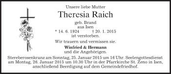 Traueranzeige von Theresia Raich von merkurtz