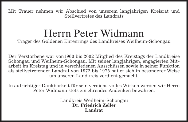  Traueranzeige für Peter Widmann vom 20.04.2012 aus MERKUR & TZ