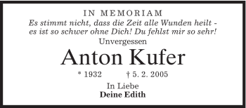 Traueranzeige von Anton Kufer von MERKUR & TZ