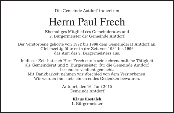 Traueranzeige von Paul Frech von merkurtz
