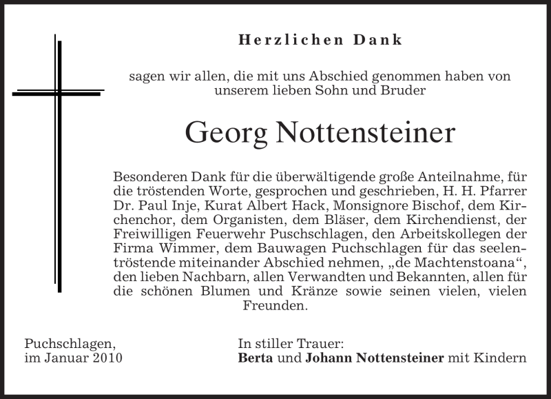  Traueranzeige für Georg Nottensteiner vom 09.01.2010 aus MERKUR & TZ
