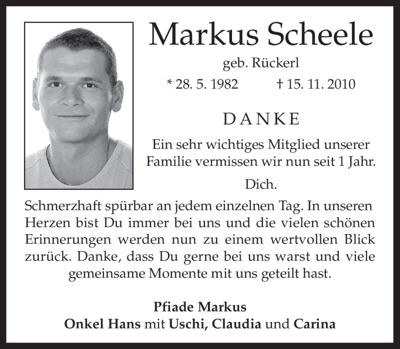  Traueranzeige für Markus Scheele vom 15.11.2011 aus MERKUR & TZ