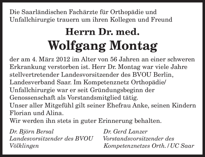  Traueranzeige für Wolfgang Montag vom 10.03.2012 aus MERKUR & TZ