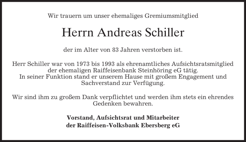  Traueranzeige für Andreas Schiller vom 04.11.2009 aus MERKUR & TZ