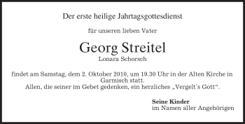 Traueranzeige von Georg Streitel von MERKUR & TZ