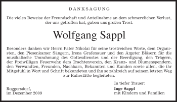 Traueranzeige von Wolfgang Sappl von MERKUR & TZ