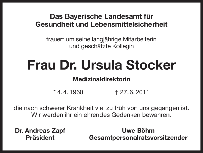  Traueranzeige für Ursula Stocker vom 02.07.2011 aus MERKUR & TZ