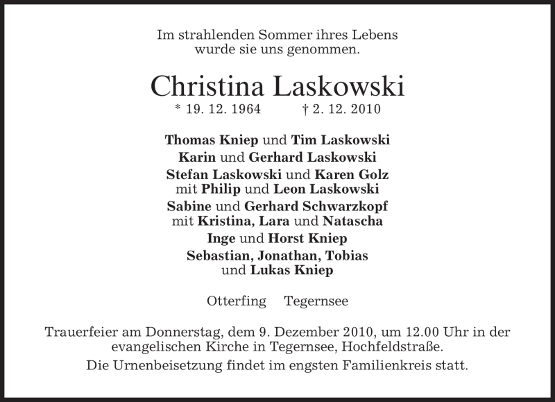 Traueranzeigen Von Christina Laskowski Trauer Merkur De